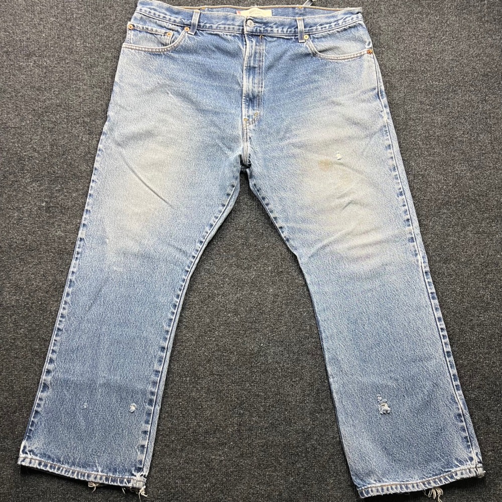 Levis 517 Boot Cut Jeans Mens W42 L32 Light Wash Denim Blue 517-0216 Distressed